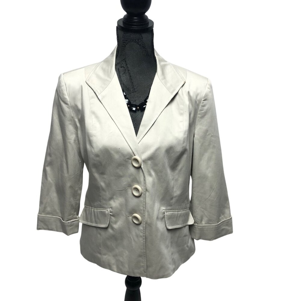 George Stretch Jacket Womens Size 12 Ecru Beige Lined Blazer Career Essentials